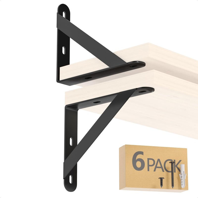 COCOYA 5x4 Shelf Brackets 6-Pack, Shelf Support Shelf Holder Steel Wall Mount Heavy Duty Small L Shape Triangle 90 Degree Metal Black with Screws Anchors Soporte de Estante - Image 1